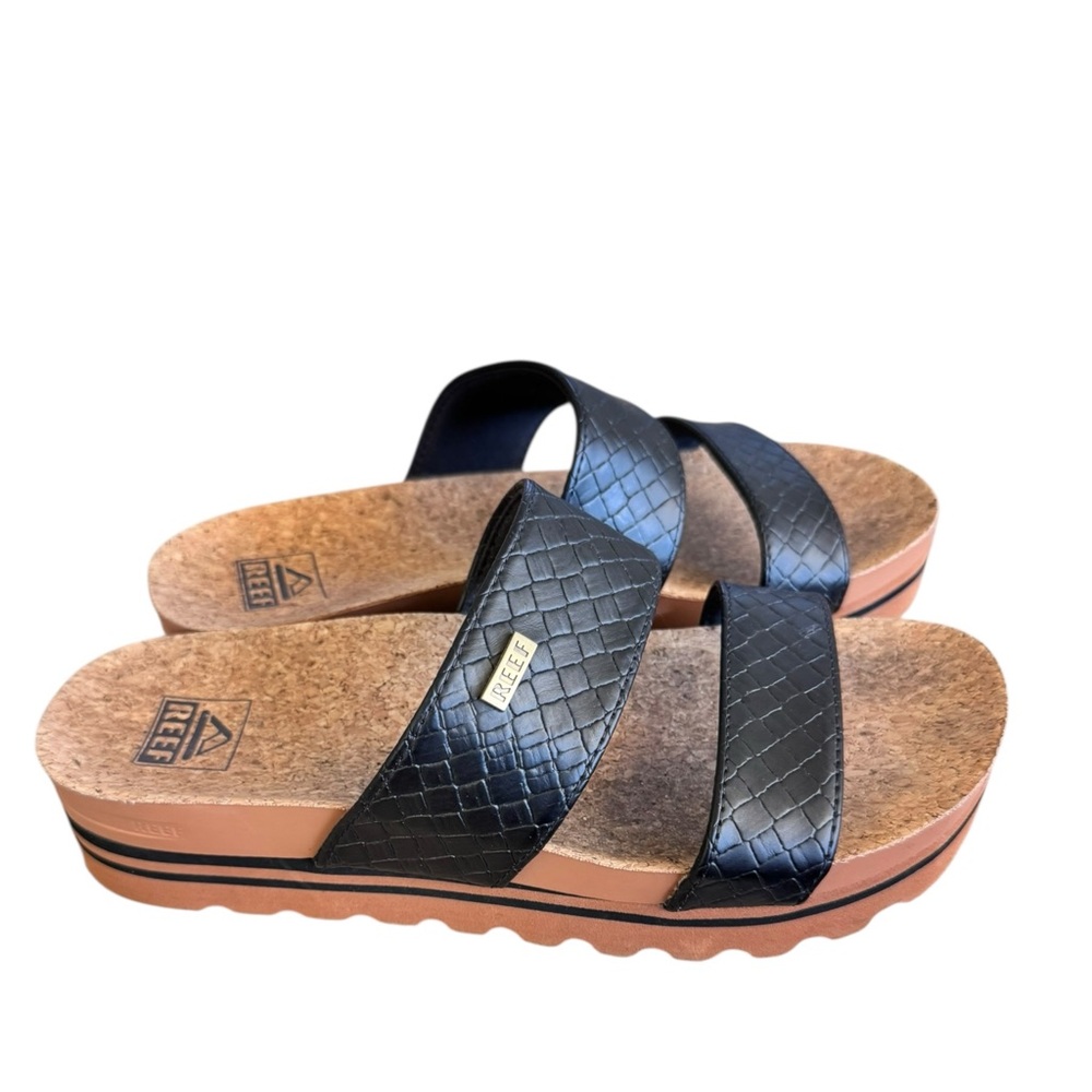 Reef Vista Cushion Hi Platform Black Slide Sandals size 8 beach vaca - Picture 2 of 5